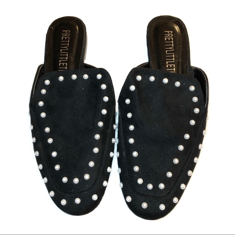 PrettyLittleThing Pearl Embellished Mules Black